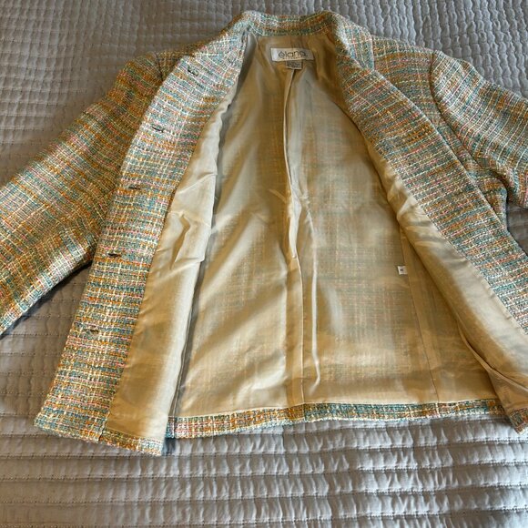 Élana by Tanner Beige Plaid Silk Rayon Blazer Jacket Women’s 12 Career Classic - Picture 6 of 16